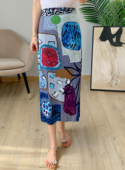 Allover Print Side Slit Midi Skirts For Women