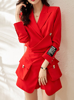 Tailored Notched Collar Blazers & Solid Color Straight Shorts Petite Pant Suits