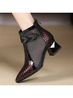 Mesh Patch Striped Ankle Boots For Women