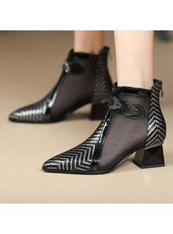 Mesh Patch Striped Ankle Boots For Women
