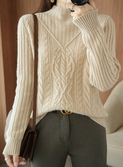 Mockneck Cable Pullovers Knit Jumper For Women