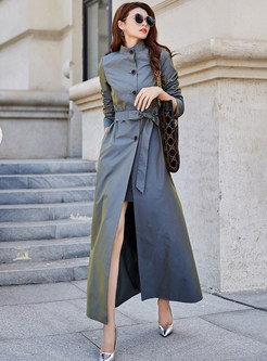 Business Mock Neck Tight Tie Strap Womens Long Trench Coats