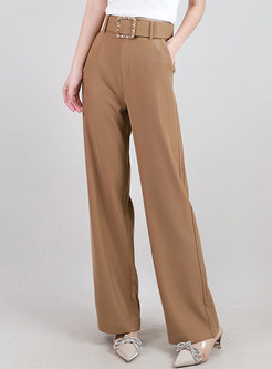 High Waisted Drape Business Ladies Straight Pants With Belt