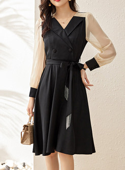 Large Lapels Contrasting Double-Breasted Cocktail Dresses