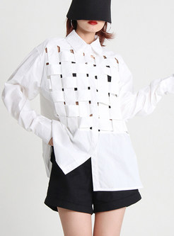 Lantern Sleeve Cut-Out Open Plus Size White Blouses For Women