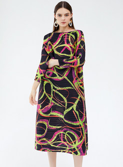 3/4 Sleeve Printed Casual Plus Size Dresses