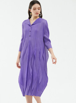 Turn-Down Collar Crepe Relaxed Shift Dresses