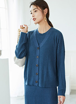V-Neck Single-Breasted Batwing Sleeve Open Front Knitted