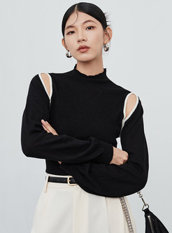Mock Neck Sexy Open Shoulder Pullovers Tops For Women