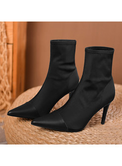 Minimalist Pointed Toe PU Splicing Bootie For Women