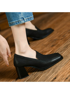 Solid Color Chunky Heel Slip-On Shoes For Women