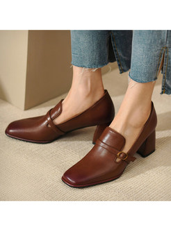 Square Toe Elegant Chunky Heel Shoes For Women