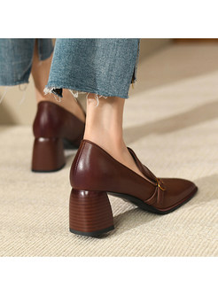 Square Toe Elegant Chunky Heel Shoes For Women