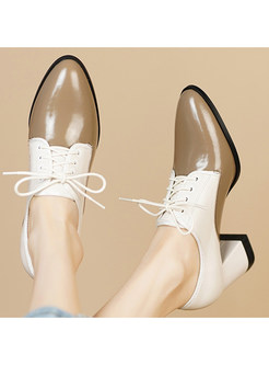 Square Heel Round Toe Lace-Up Fastening Women Shoes