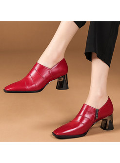 Square Heel Deep-Front Slip-On Style Women Shoes