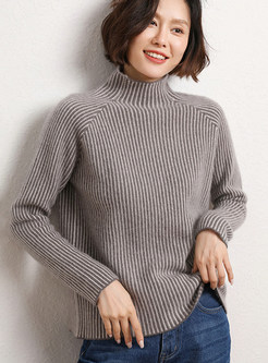 Mockneck Striped Comfort Knitted Jumper For Women
