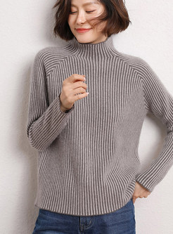 Mockneck Striped Comfort Knitted Jumper For Women