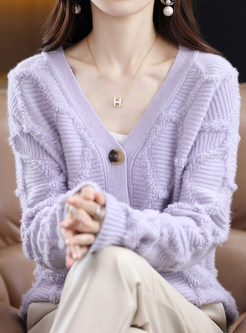 V-Neck Cashmere-Blend Open Front Knitted For Women