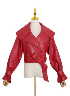 Big Notch Exclusive PU Solid Color Leather Jackets Women