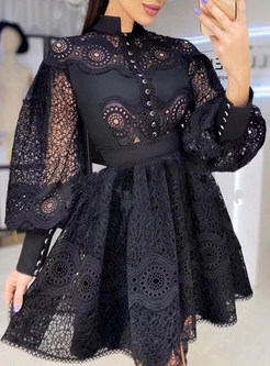 Maiden Water Soluble Lace Mock Neck Skater Dresses