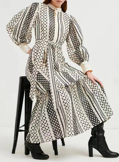 Long Sleeve Embroidered Single-Breasted Vintage Beach Long Dresses