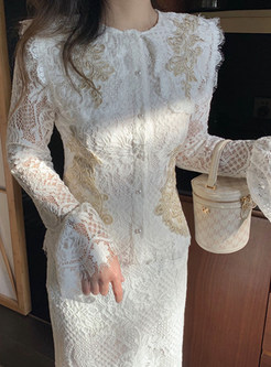 Glamorous White Water Soluble Lace Skirt Suits