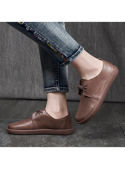 Vintage Genuine Leather Comfort Lace-Up Fastening Women Flat Shoes