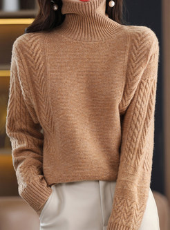 Ladies High Neck Loose Cable Knit Jumper