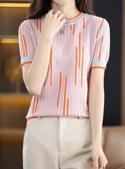 Minimalist Gradient Striped Knit Tops For Women