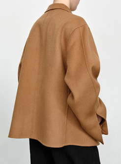 Lapel Single-Breasted Plush Camel Hair Coats With Pockets