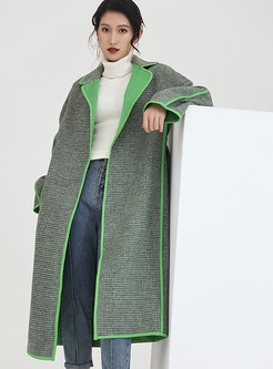 Large Lapels Plaid Color Contrast Womens Coats