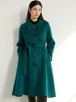 Turn-Down Collar Cashmere Womens Coats With Pockets