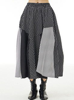 Oversize Polka Dot Striped Patchwork Maxi Skirts