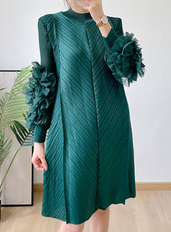 Mockneck Long Sleeve Ruffles Plus Size Mini Dresses