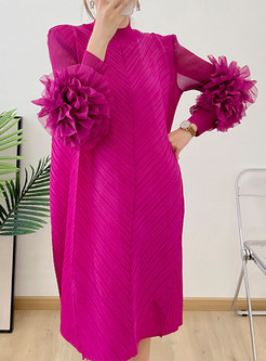 Mockneck Long Sleeve Ruffles Plus Size Mini Dresses