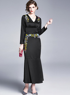 Elegant V-Neck Long Sleeve Peplum Dresses