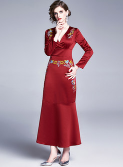Elegant V-Neck Long Sleeve Peplum Dresses