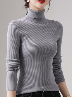 Women's High Neck Solid Color Lightweight Knitted Jumper