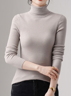 Women's High Neck Solid Color Lightweight Knitted Jumper