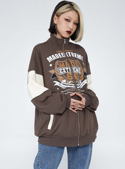 Relaxed Zipped Letter Track Jackets For Women
