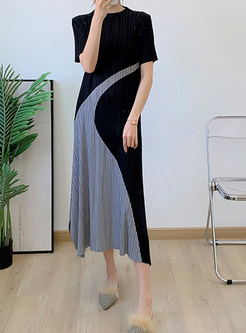 Comfort Color-Blocked Short Sleeve Midi Dresses