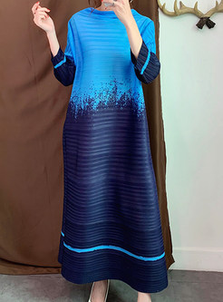Mock Neck Gradient 3/4 Sleeve Oversize Long Dresses