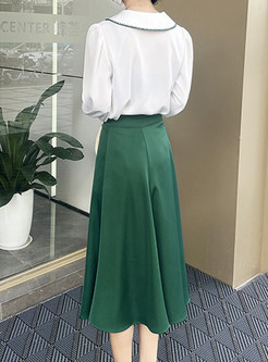 Women's Long Sleeve Blouse & High Waist A-line Skirt