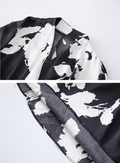 V-Neck Printed Long Sleeve Wrap Waist Maxi Dresses