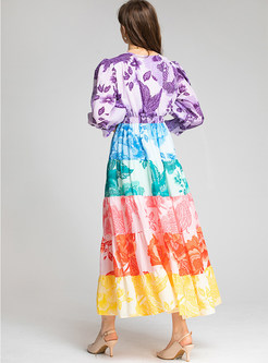 V-Neck Tie-Dye Long Sleeve Maxi Dresses