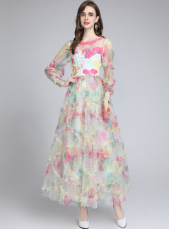 Flutter Mesh Tie-Dye Dreamy Long Dresses