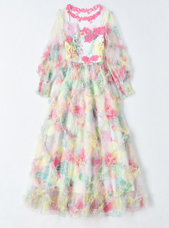 Flutter Mesh Tie-Dye Dreamy Long Dresses