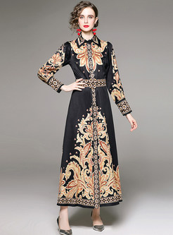 Luxe Printed Gathered Waist Long Dresses
