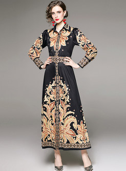 Luxe Printed Gathered Waist Long Dresses
