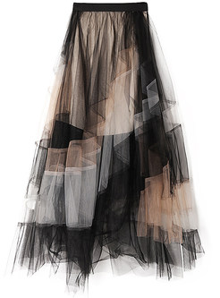 Streetwear Irregular Color-Blocked Mesh Chicwish Long Skirts